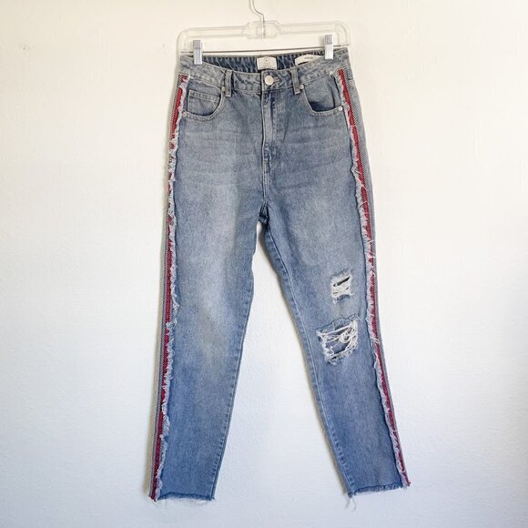 Cotton On High 90s high rise straight leg jeans with side stripes size 6 - Picture 1 of 10